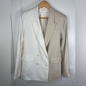 Veronica Beard Braeton Cream & Beige Double-Breasted Linen Dickey Blazer